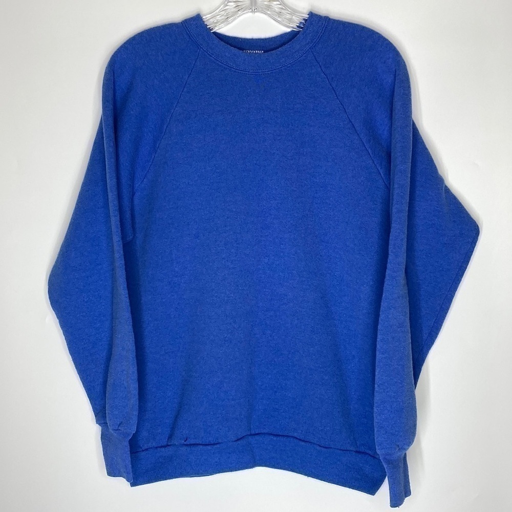 Vintage Fruit Of The Loom Blue Raglan Sleeve Sweatshirt Size Large Blank